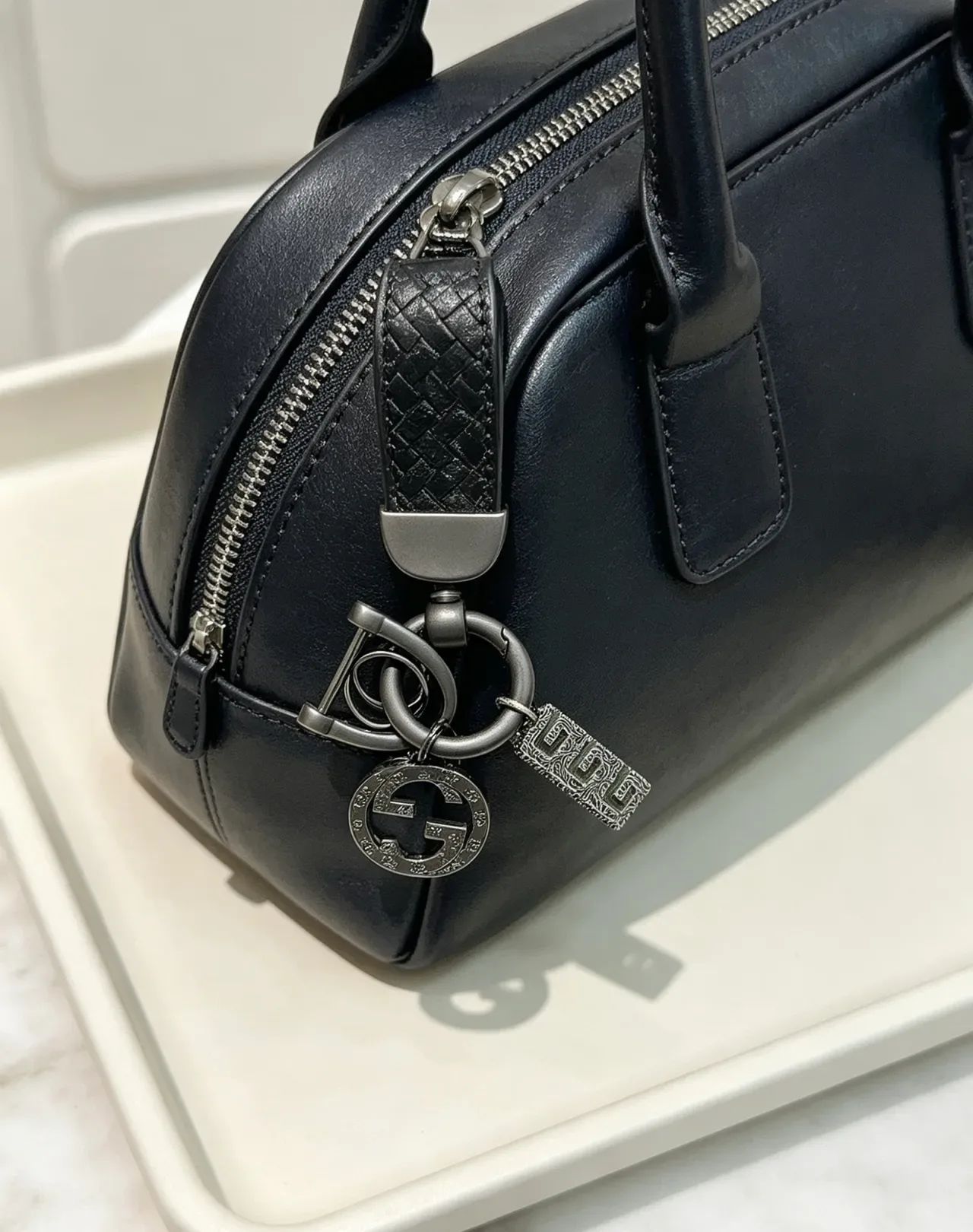 Gucci Horsebit 1955 Black Gray Metallic Dark Hardware Woven Leather Strap Bracelet 8
