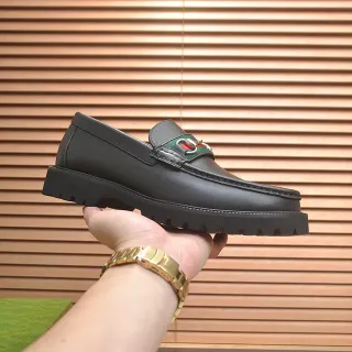 Gucci Horsebit 1955 Black Green Leather Buckle Loafer