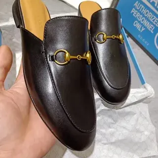 Gucci Horsebit 1955 Black Leather Gold Horsebit Mule Loafers