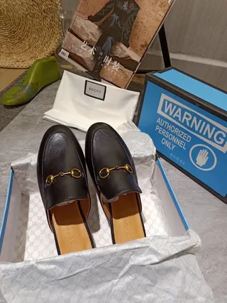Gucci Horsebit 1955 Couro Preto Horsebit Dourado Mulas Mocassins 3