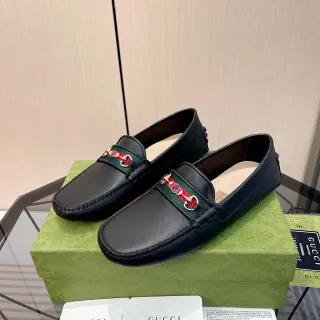 Gucci Horsebit 1955 黑色皮革 Web Stripe 乐福鞋