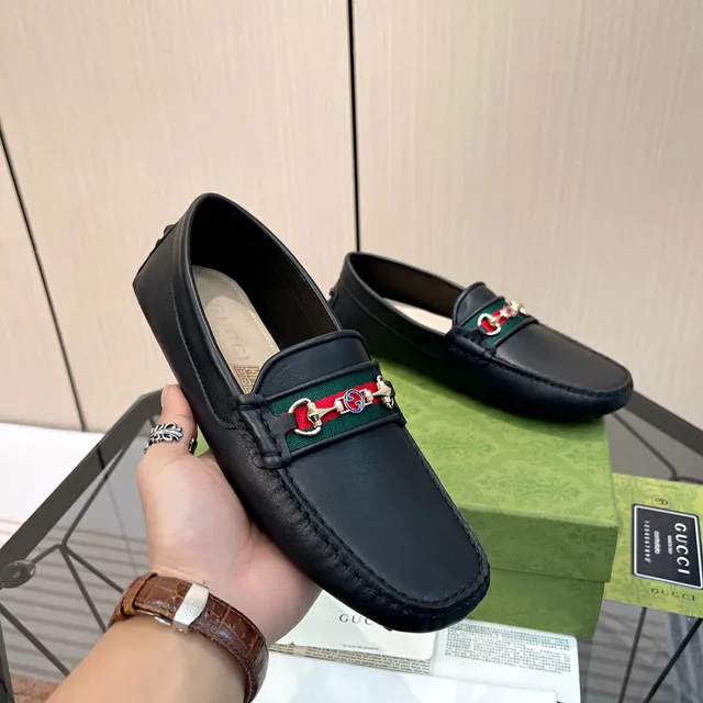 Gucci Horsebit 1955 Black Leather Web Stripe Loafers 4