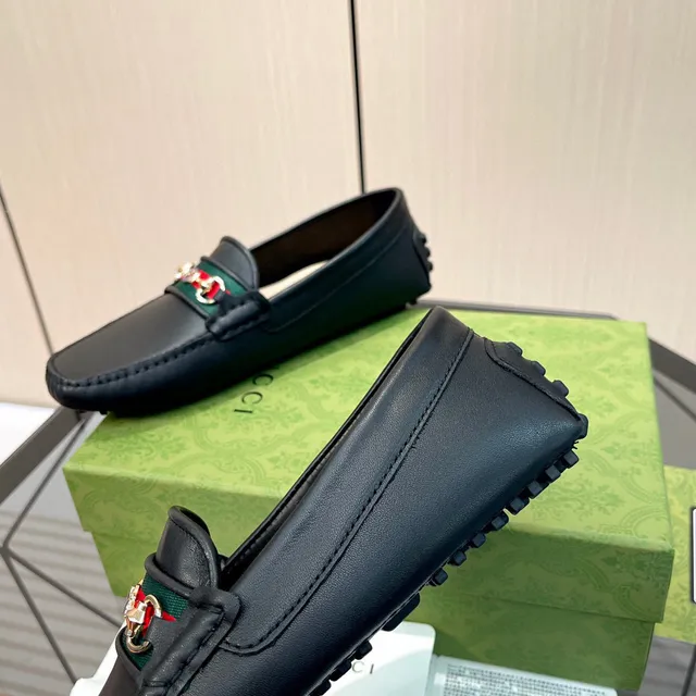 Gucci Horsebit 1955 Black Leather Web Stripe Loafers 5