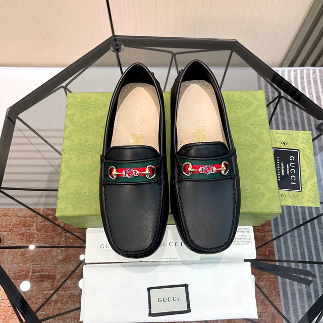 Gucci Horsebit 1955 Black Leather Web Stripe Loafers 8