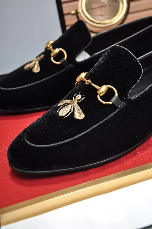 Gucci Horsebit 1955 Black Velvet Embroidered Bee Loafers 3