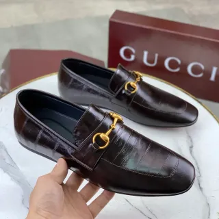 Gucci Horsebit 1955 भूरा सोना क्रॉक-एम्बॉस्ड लेदर बकल लोफर
