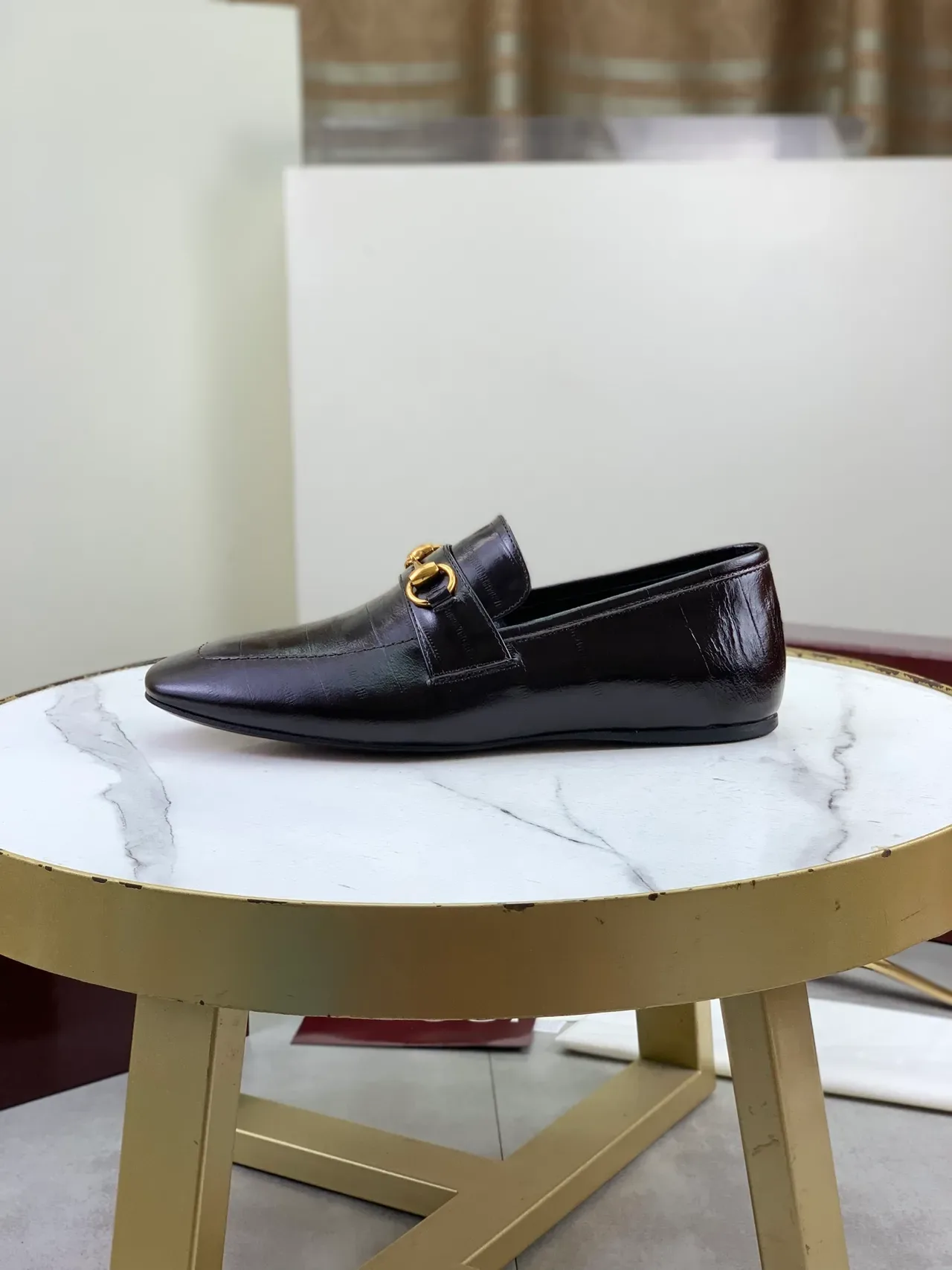 Gucci Horsebit 1955 Brown Gold Croc-Embossed Leather Buckle Loafer 6