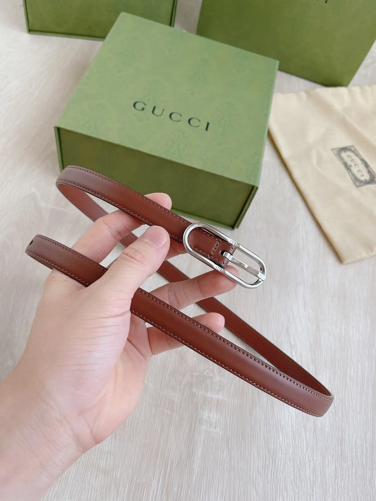 Gucci Horsebit 1955 Brown Silver Narrow Smooth Leather Belt 2