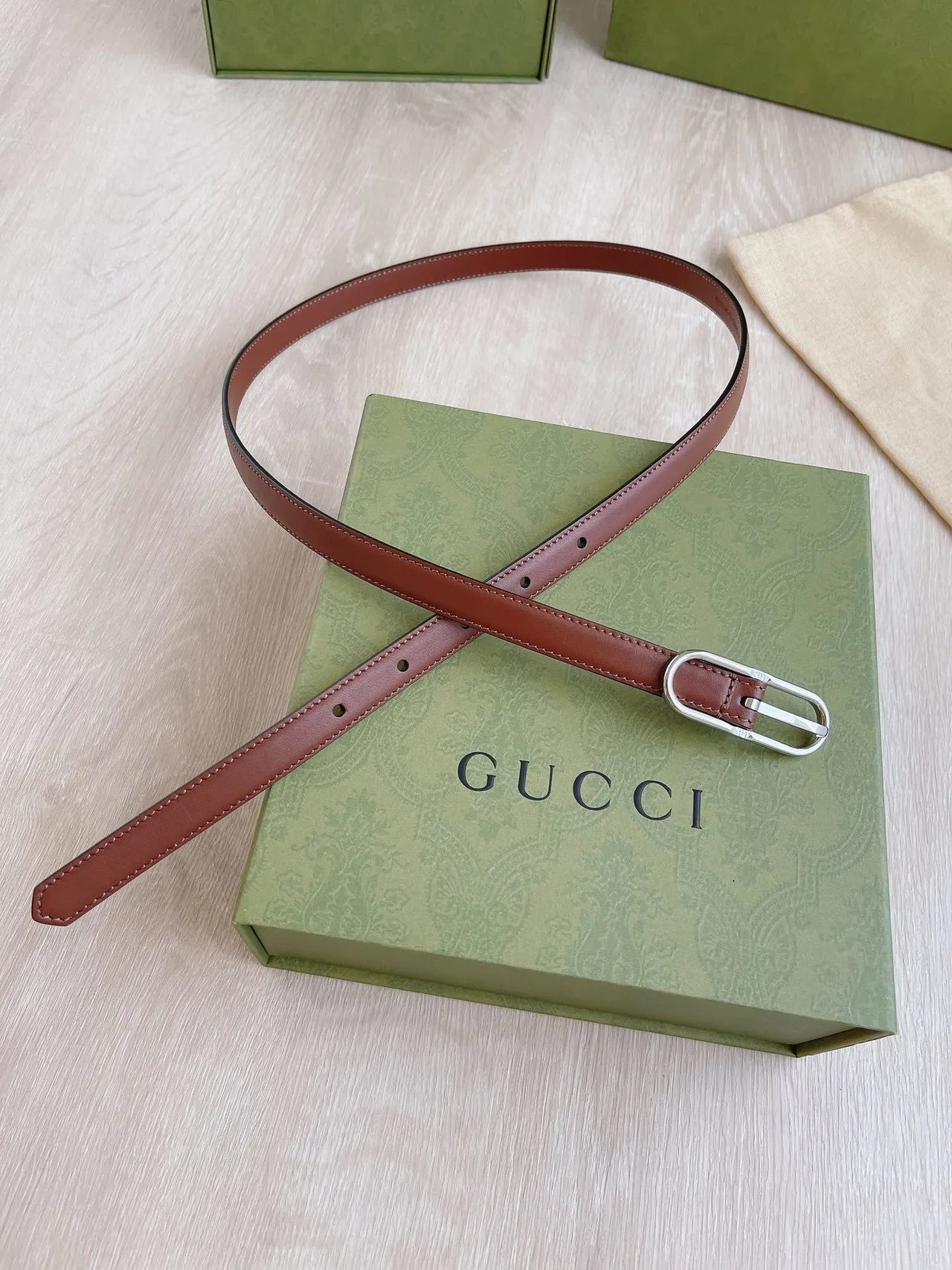 Gucci Horsebit 1955 Brown Silver Narrow Smooth Leather Belt 4