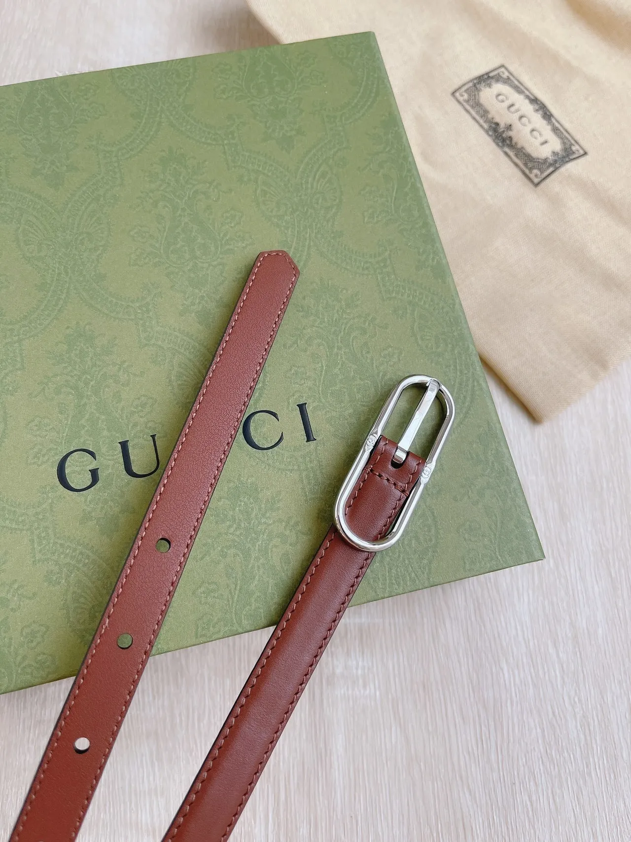 Gucci Horsebit 1955 Brown Silver Narrow Smooth Leather Belt 5