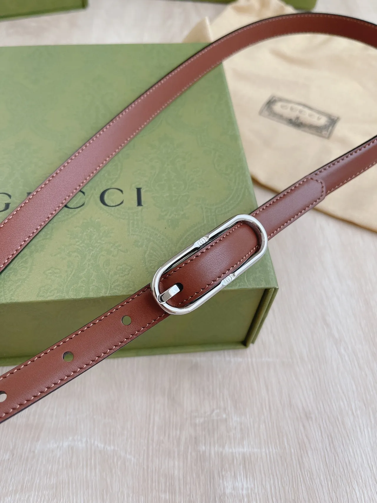 Gucci Horsebit 1955 Brown Silver Narrow Smooth Leather Belt 6