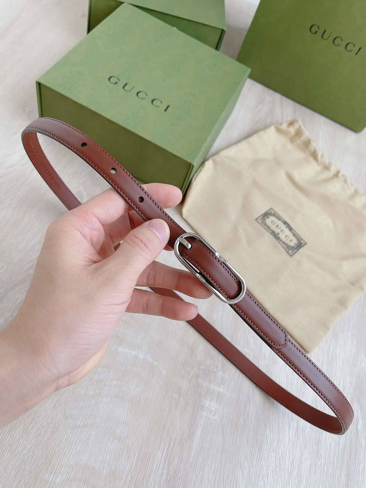 Gucci Horsebit 1955 Brown Silver Narrow Smooth Leather Belt 7