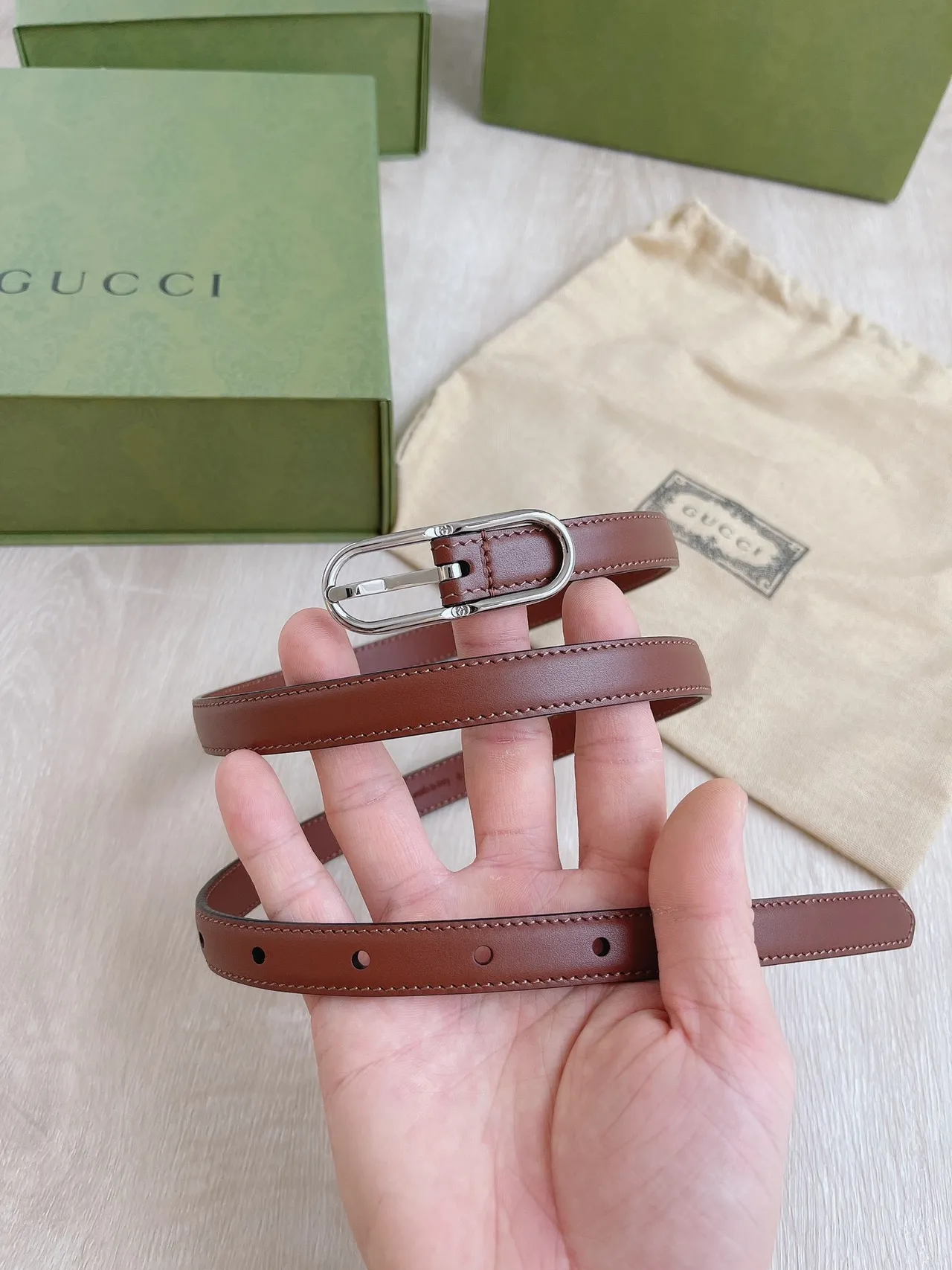 Gucci Horsebit 1955 Brown Silver Narrow Smooth Leather Belt 8