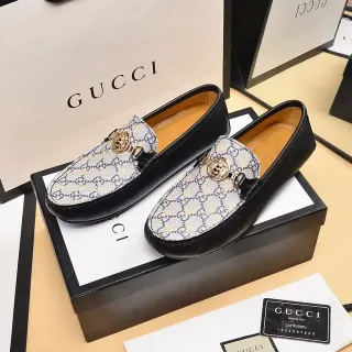 Gucci Horsebit 1955 GG Monogram कैनवास और काला चर्म लोफर्स