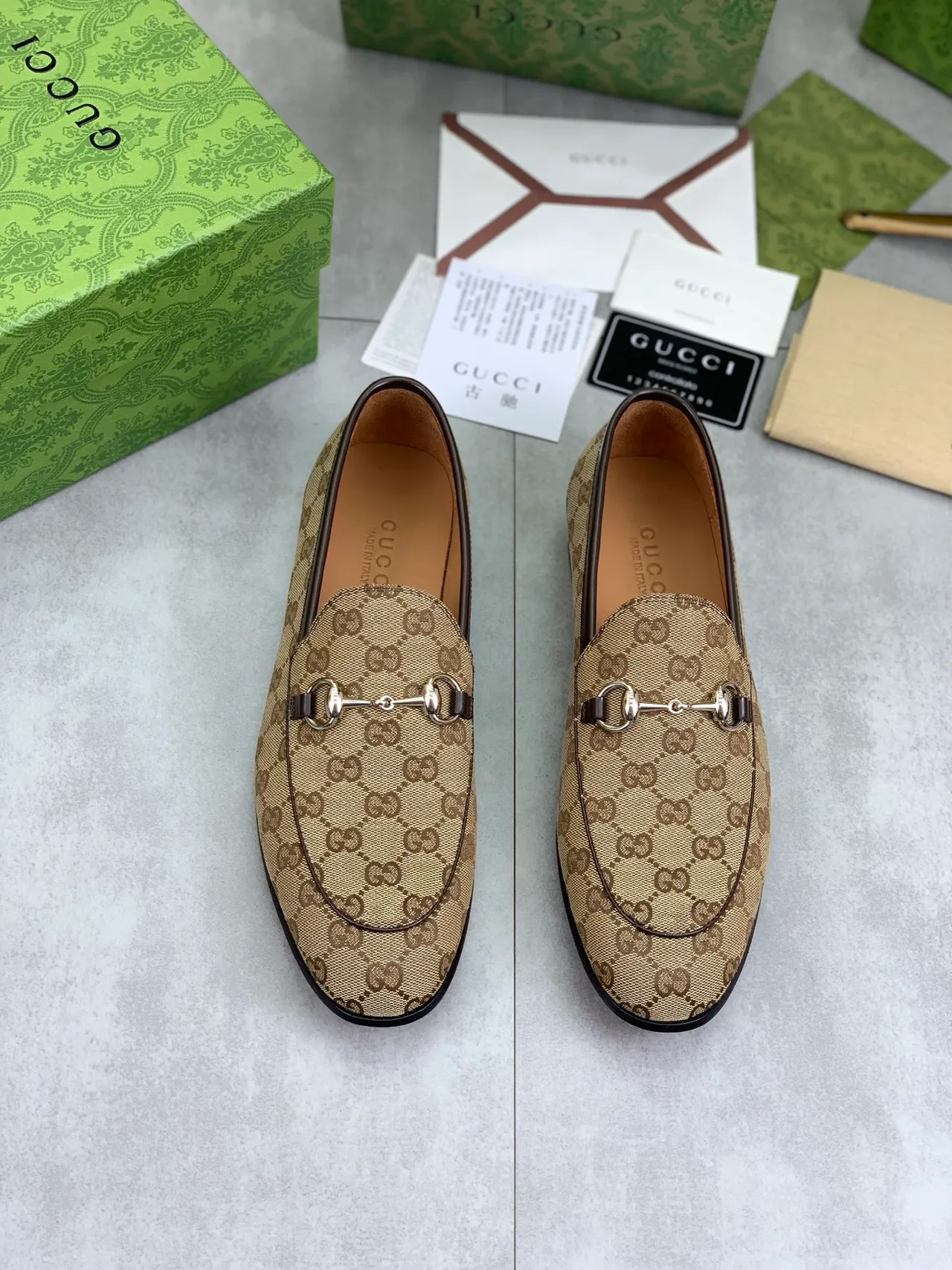 Gucci Horsebit 1955 loafers beige marron GG Monogram Canvas loafers 5