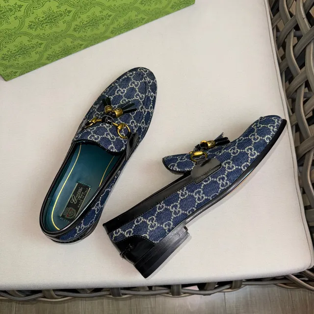 Gucci Horsebit 1955 Navy Denim GG Monogram Loafer 6
