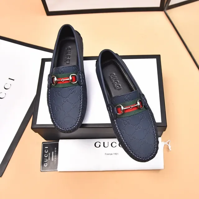 Mocasín Gucci Horsebit 1955 Navy Red Embossed GG Monogram Hebilla 2
