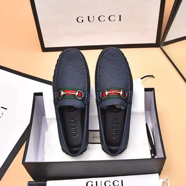 Mocasín Gucci Horsebit 1955 Navy Red Embossed GG Monogram Hebilla 3