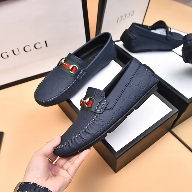 Mocasín Gucci Horsebit 1955 Navy Red Embossed GG Monogram Hebilla 4