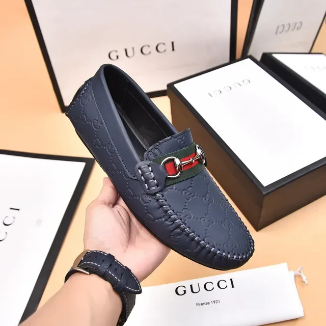 Mocasín Gucci Horsebit 1955 Navy Red Embossed GG Monogram Hebilla 5