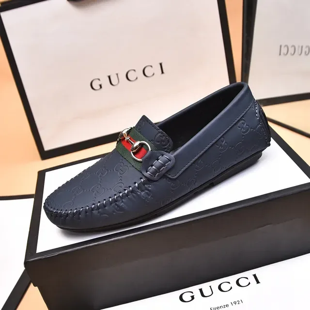 Mocasín Gucci Horsebit 1955 Navy Red Embossed GG Monogram Hebilla 6