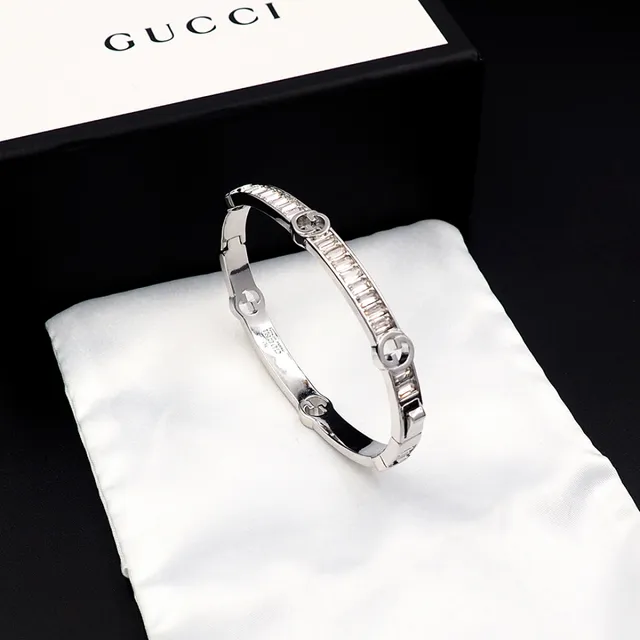 Gucci Interlocking G Baguette Crystal Bangle Bracelet 2