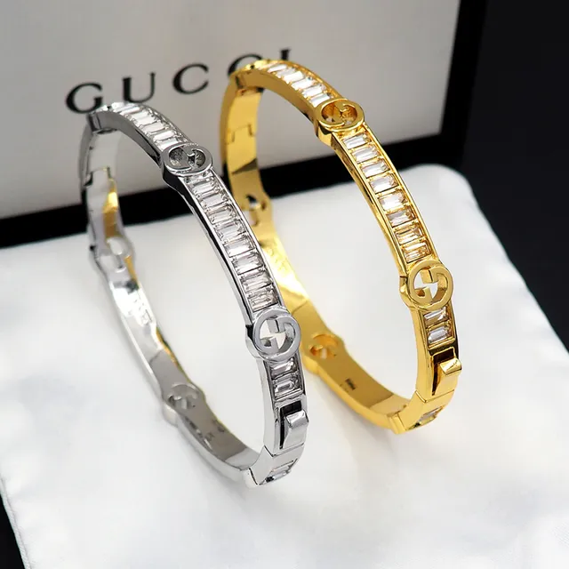 Gucci Interlocking G Baguette Crystal Bangle Bracelet 3