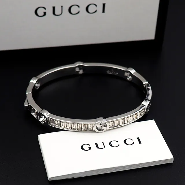 Gucci Interlocking G Baguette Crystal Bangle Bracelet 4