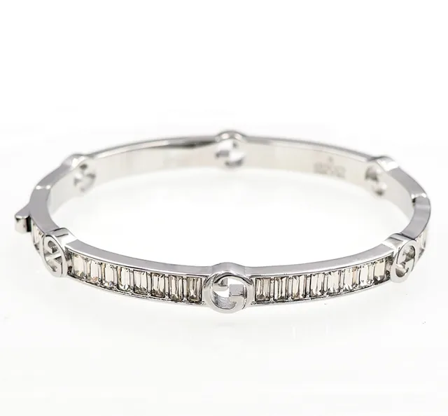 Gucci Interlocking G Baguette Crystal Bangle Bracelet 8