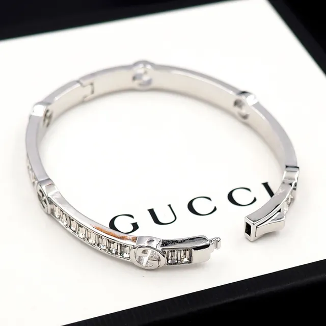 Gucci Interlocking G Baguette Crystal Bangle Bracelet 9