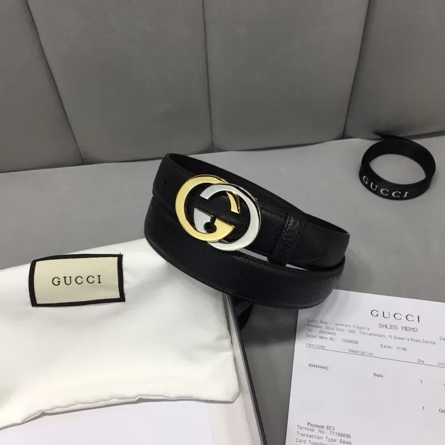 Gucci Interlocking G Belt Black Two-Tone Leather Belt 2