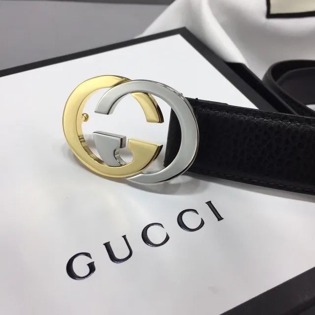Gucci Interlocking G Belt Black Two-Tone Leather Belt 3