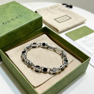 Gucci Interlocking G Chain Silver and Black Bracelet
