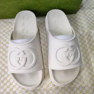 Gucci Interlocking G Logo Slide White Molded Rubber Slippers