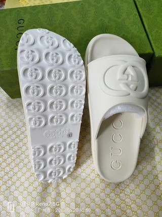 Gucci Interlocking G Logo Slide White Molded Rubber Slippers 2
