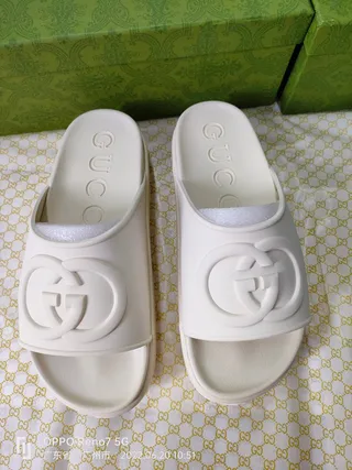 Gucci Interlocking G Logo Slide White Molded Rubber Slippers 3