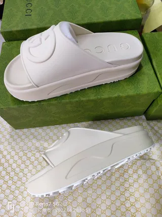 Gucci Interlocking G Logo Slide White Molded Rubber Slippers 7