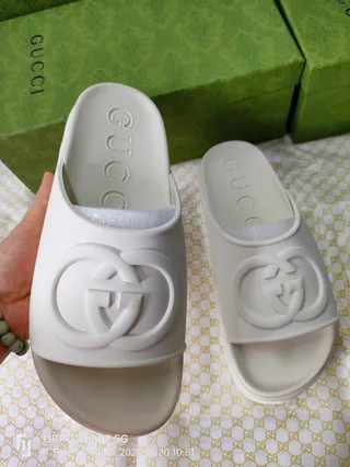 Gucci Interlocking G Logo Slide White Molded Rubber Slippers 8