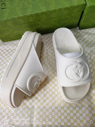 Gucci Interlocking G Logo Slide White Molded Rubber Slippers 9