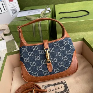Gucci Jackie 1961 jean GG Monogram Tan Leather Boston Bag