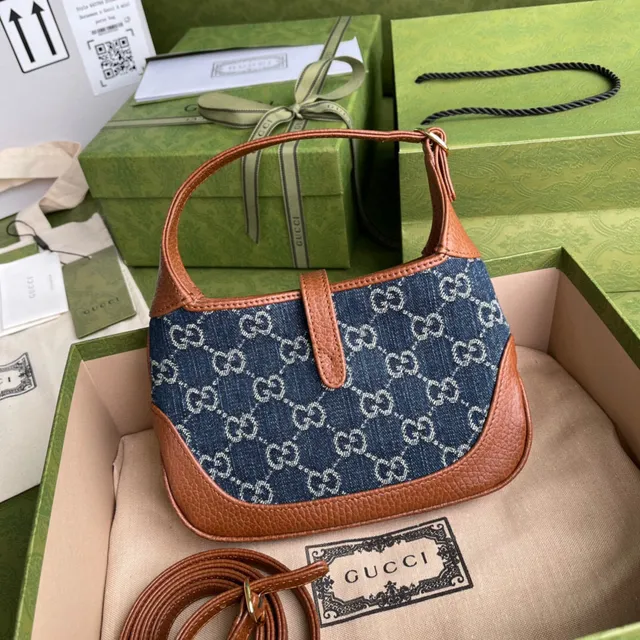 Gucci Jackie 1961 jean GG Monogram Tan Leather Boston Bag 9