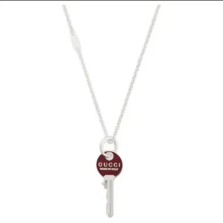Gucci Key Pendant Red Silver Enamel Disc Necklace