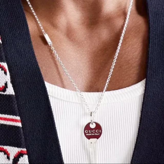 Gucci Key Pendant Red Silver Enamel Disc Necklace 2