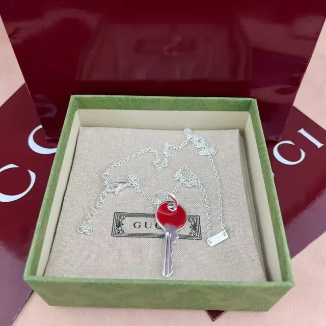 Gucci Key Pendant Red Silver Enamel Disc Necklace 3