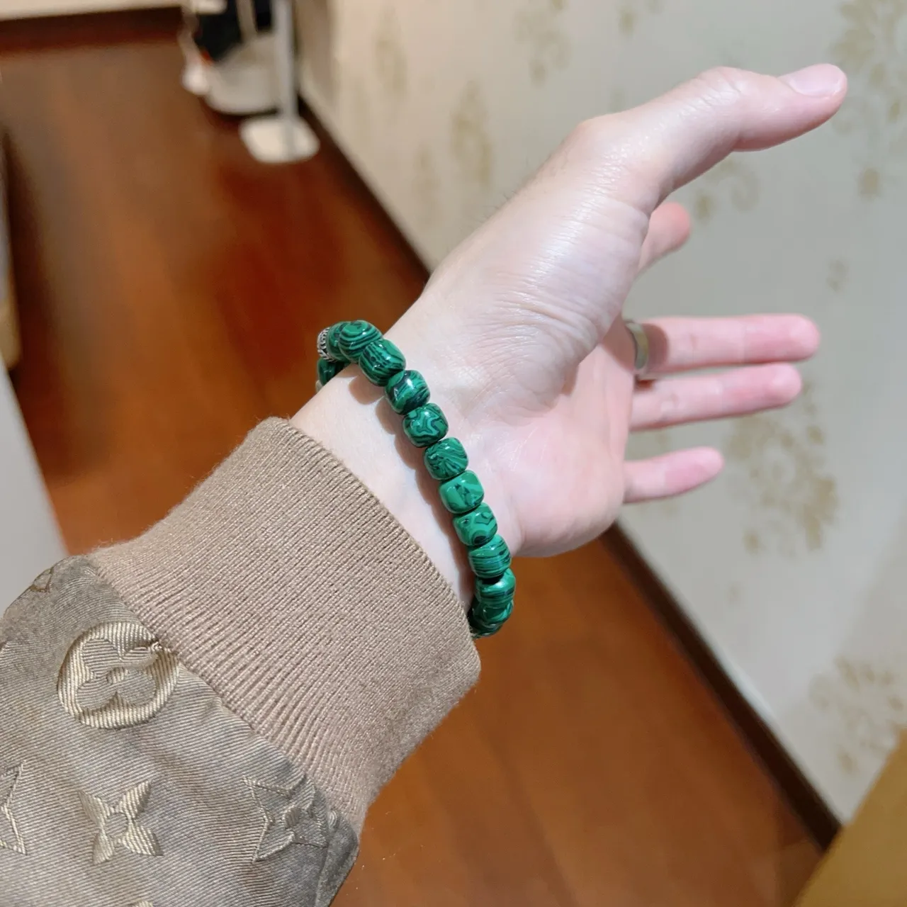 Gucci Malachite Bead and Interlocking G Charm Bracelet 7