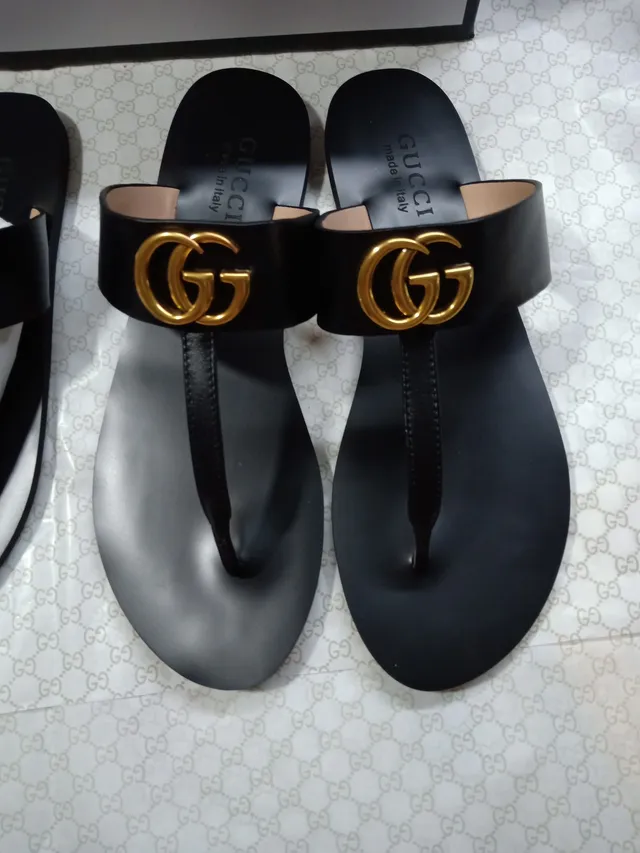 Gucci Marmont Slide Black Leather Gold Buckle Slippers 2