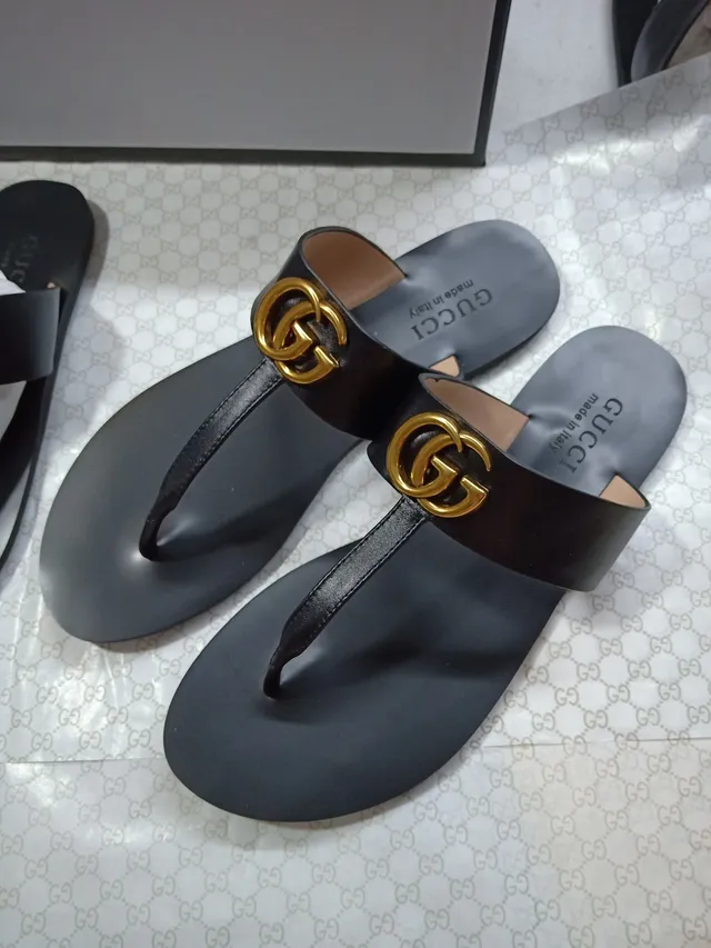 Gucci Marmont Slide Black Leather Gold Buckle Slippers 3