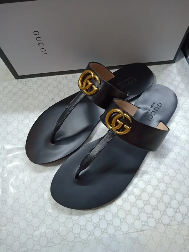 Gucci Marmont Slide Black Leather Gold Buckle Slippers 5