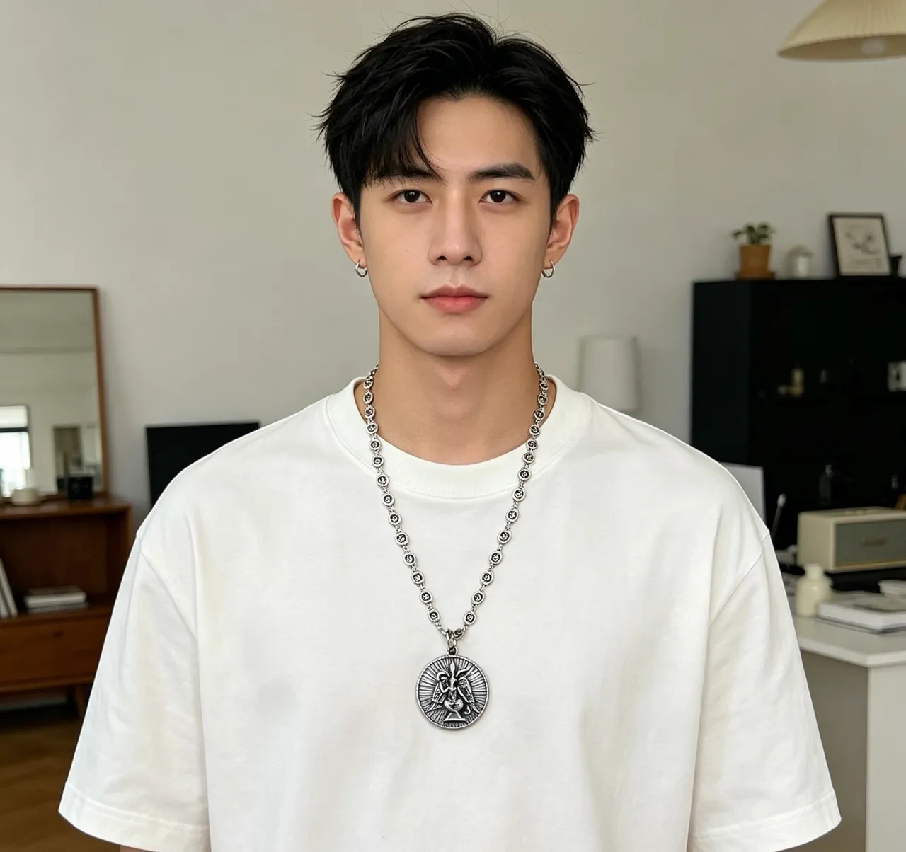 Gucci Medallion Pendant Silver Beige Necklace 8