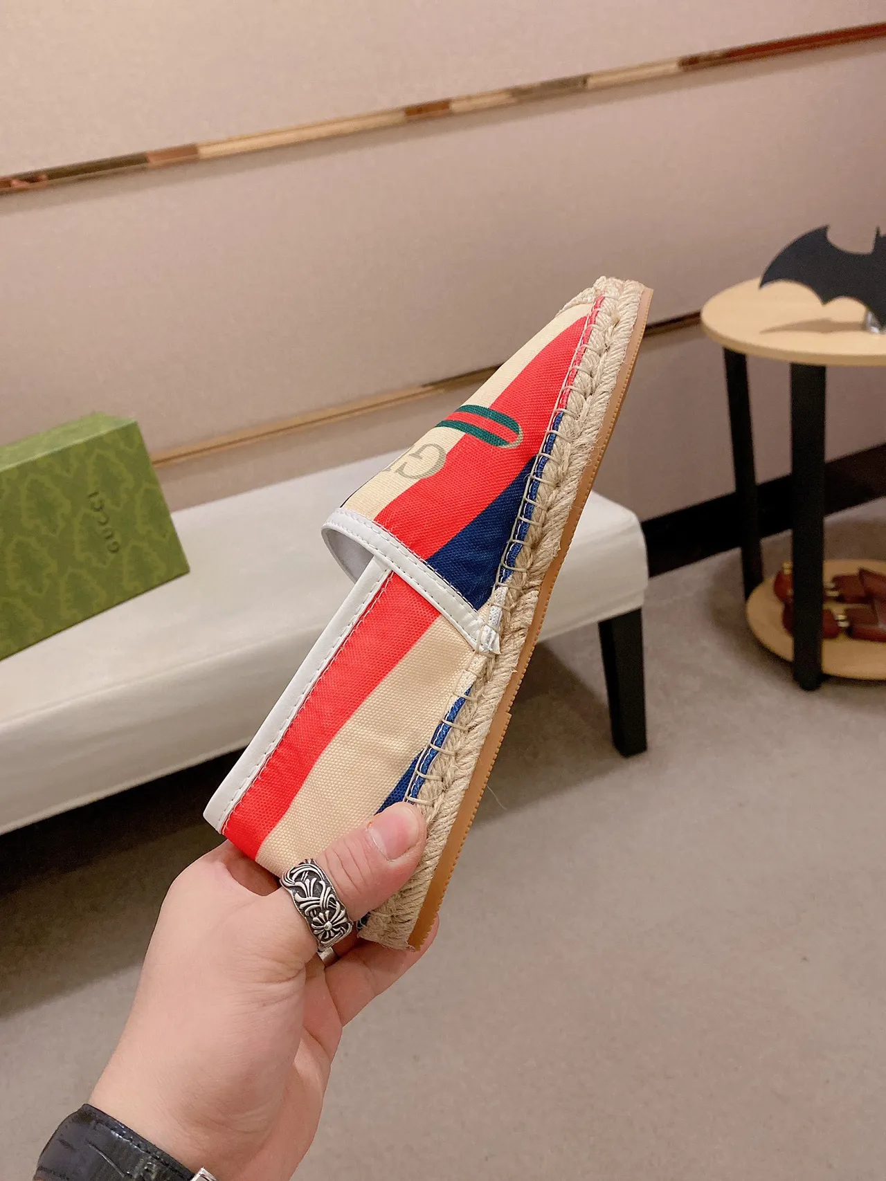 Gucci Multicolor Beige Striped Canvas Interlocking G Logo Boat Shoes 6